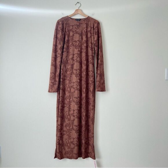 Pretty Little Thing Mocha Floral Sheer Burnout Maxi Dress Long Sleeve NEW Sz 12 - Picture 3 of 9